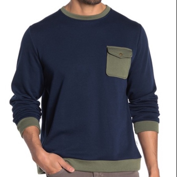 Onia Hudson Crewneck, Navy w/ Army Green Trim - Picture 1 of 15